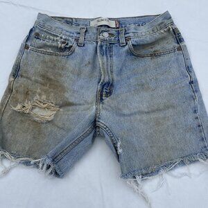 Vintage Levis 312 Slim Fit Jean Shorts Size 32 Distressed Cutoff Holes